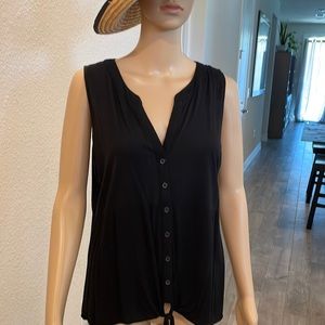 INC black button down sleeveless top with tie at bottom